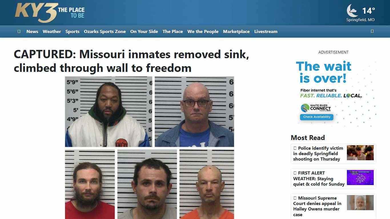 CAPTURED: Missouri inmates removed sink, climbed through wall to freedom