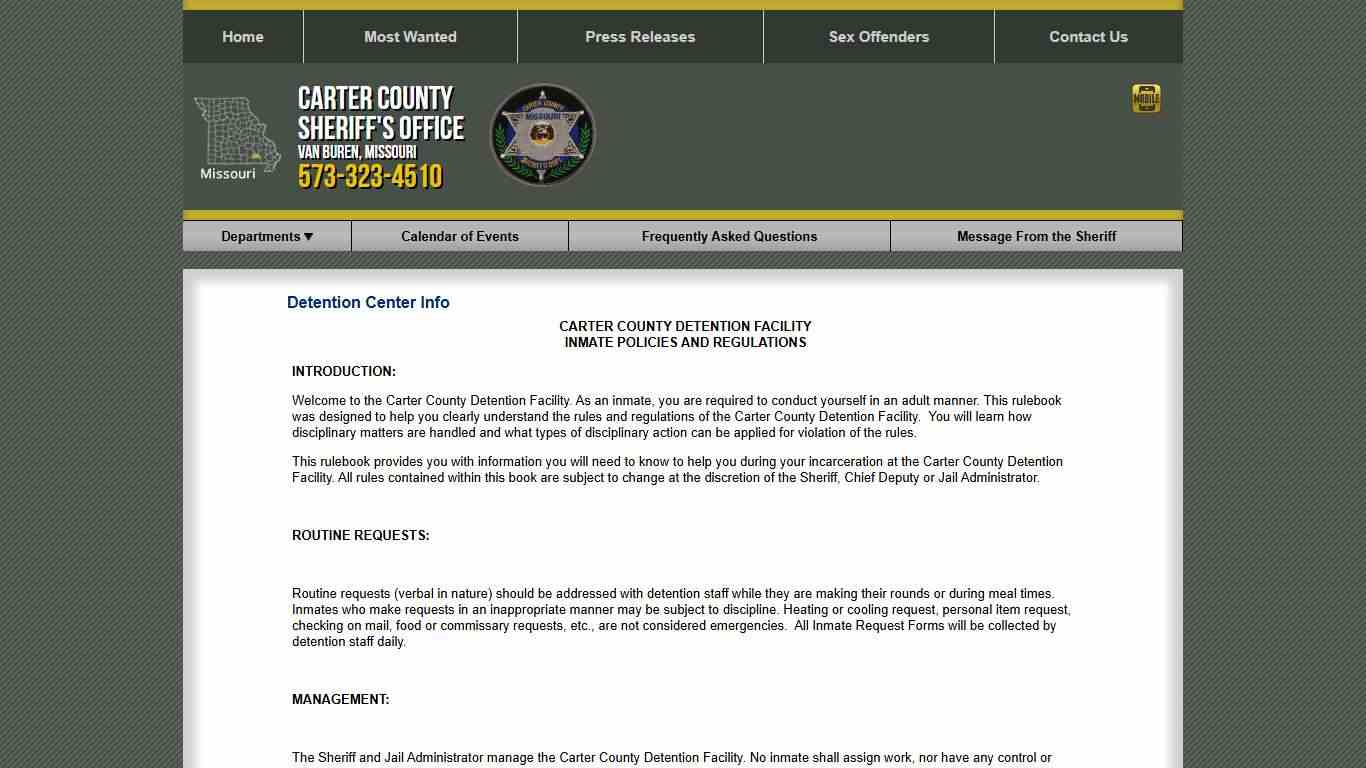 Detention Center Info - Carter County MO Sheriff